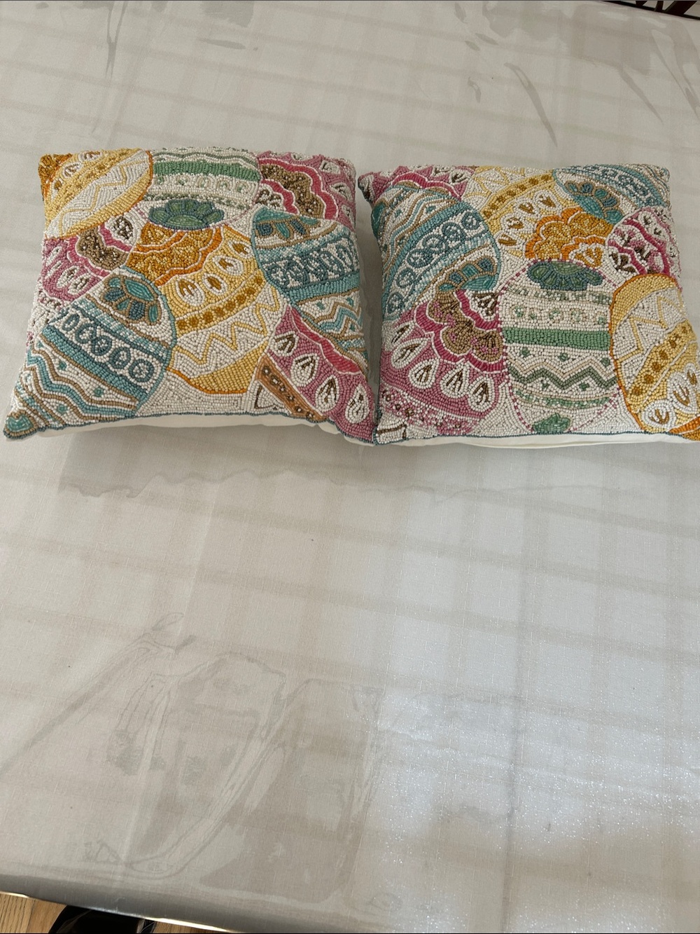 Colorful Embroidered Holiday Egg Throw Pillow Pair new no tag